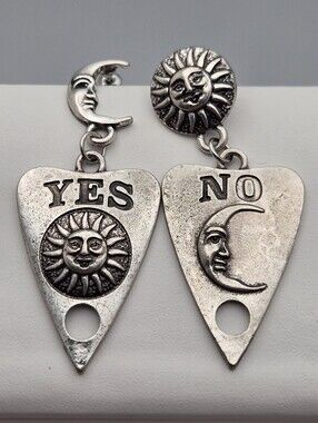 Ouija Planchette Earrings Celestial Sun Moon Yes No Dangle Earrings 2.25”